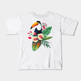 Tropical bird and flowers Kids T-Shirt